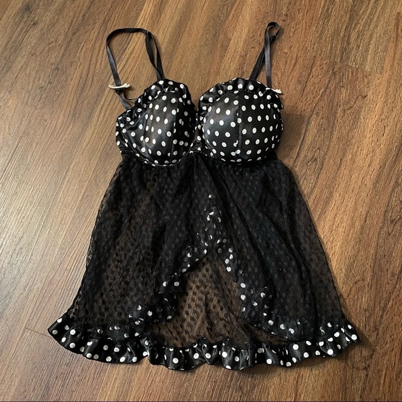 Smart & Sexy Sleepwear Black Polka Dot Slip Chemise 36C - Picture 1 of 7